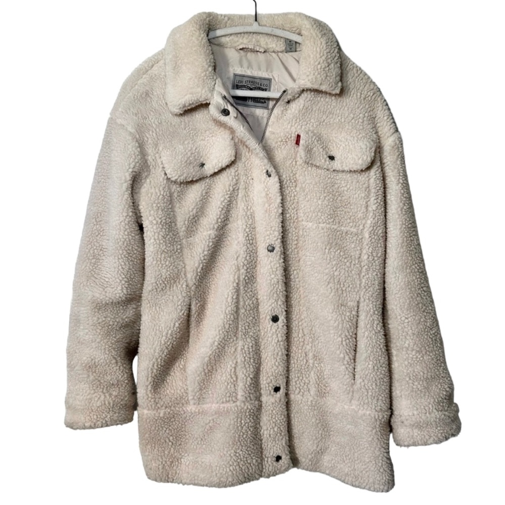 Levi's Women’s Cream Sherpa Ex Boyfriend Trucker Snap/Zip Closure Jacket- Medium